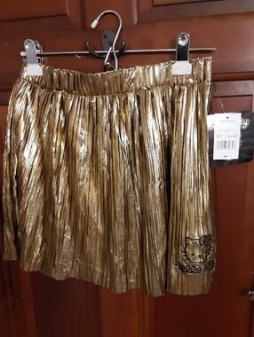 Hybrid Apparel Metallic Gold Pleated Circle Skirt Size L